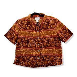 Karin Stevens‎ Y2K Brown Open Slit Back Shirt Shoulder Pad Size 16 90s